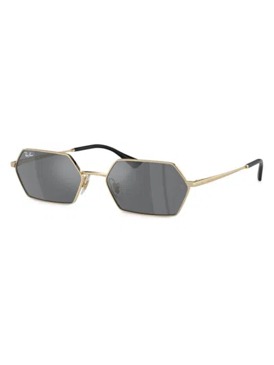 Ray Ban Yevi Bio-based Geometric-frame Sunglasses In Gold Grey
