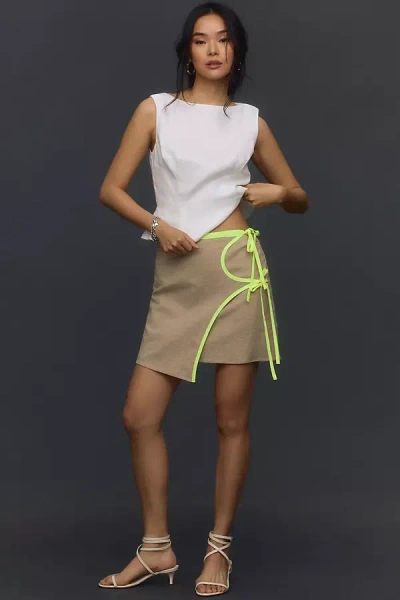 Maeve Side-tie Structured Mini Skirt In Beige