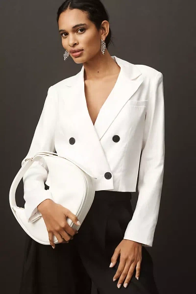 Maeve Linen-blend Double-breasted Cropped Blazer In White