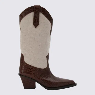 Paris Texas White And Brown Leather Rosario Boots In Cioccolato/brown Naturale