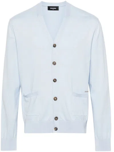 Dsquared2 V-neck Fine-knit Cardigan In Blue