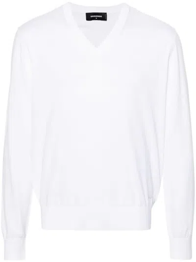 Dsquared2 V-neck Cotton Jumper In White