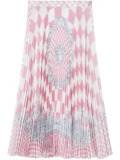 Versace Medusa-print Pleated Midi Skirt In Pink+print