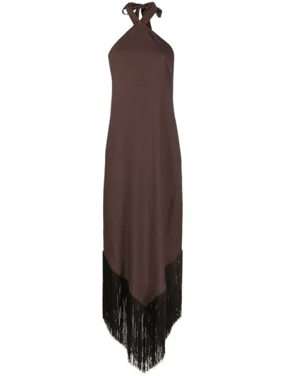 Taller Marmo Nina Fringed Detail Midi Dress In Brown