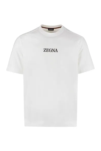 Zegna Logo-print Crew-neck T-shirt In White