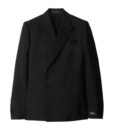 Burberry Wool Silk Tailored Jacket In Black