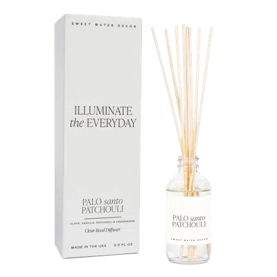 Sweet Water Decor Palo Santo Patchouli Clear Reed Diffuser In White