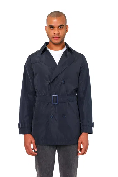 Vellapais Bellagio Men's Modern Fit Fashion Trench Coat In Blue