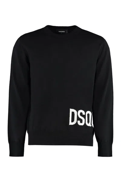 Dsquared2 Dsq2 Virgin Wool Crew-neck Sweater In Black