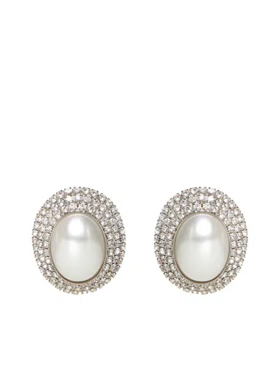 Alessandra Rich Embellished Clip-on Earrings In Cry Silver