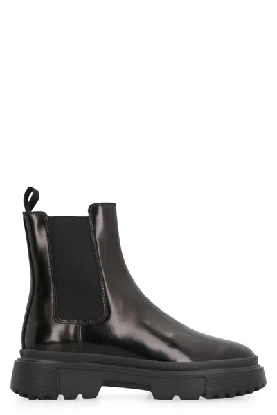 Hogan H619 Leather Chelsea Boots In Black