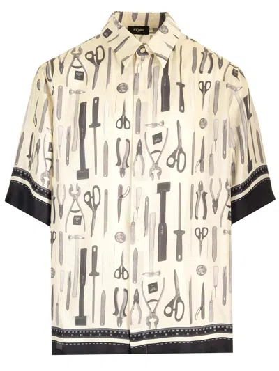 Fendi Silk Bowling Shirt With Print In Multicolor