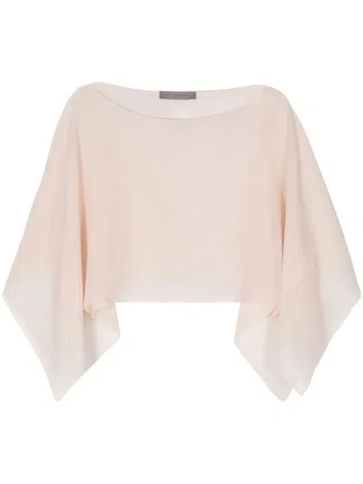D-exterior Boat-neck Silk Poncho In Pink