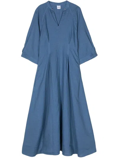 Aspesi A-line Linen Maxi Dress In Blue