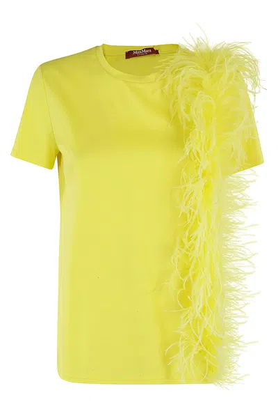 Max Mara Cotton T-shirt With Lappole Feathers In Yellow