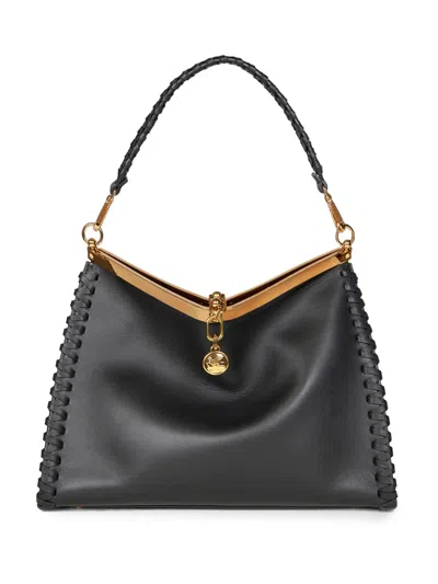 Etro Large Vela Leather Shoulder Bag In 黑色