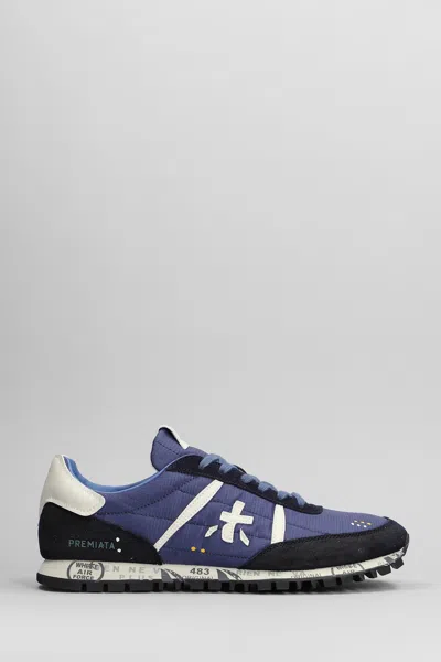 Premiata Sean Sneakers In Blue Suede And Fabric