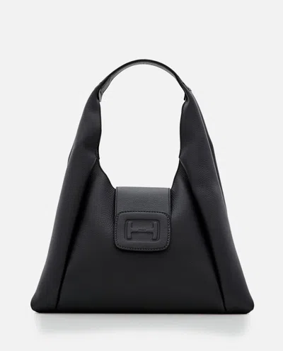 Hogan Medium Embossed Leather Hobo Bag In Black