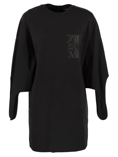 Max Mara Logo Printed Crewneck Dress In Black