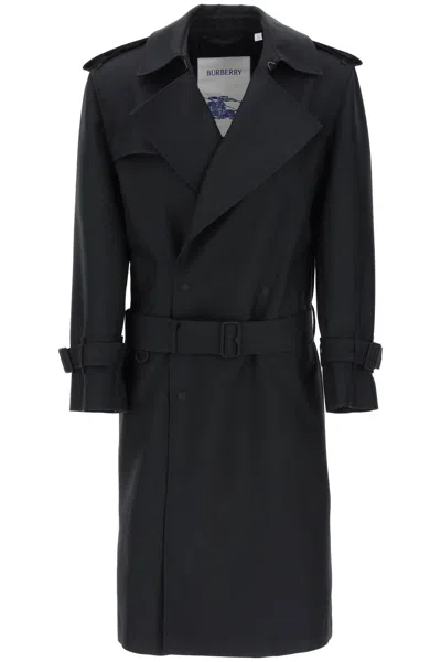 Burberry Double-breasted Silk Twill Trench Coat In Black