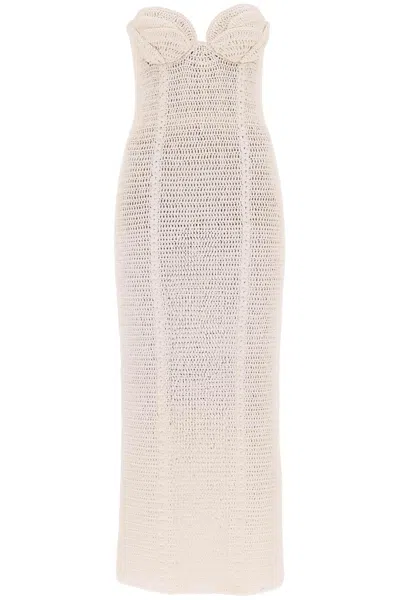 Magda Butrym Crochet Maxi Dress In Seven In White,neutro