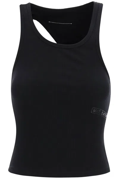 Mm6 Maison Margiela Cut-out Ribbed Tank Top In Black
