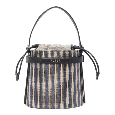 Furla Giove Woven-raffia Bucket Bag In Toni Nero