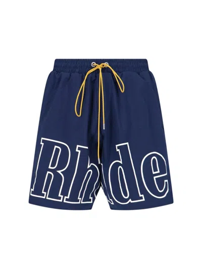 Rhude Logo Print Shorts In Blue