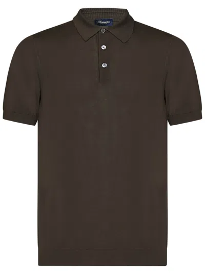 Drumohr Fine-ribbed Cotton Polo Shirt In Brown