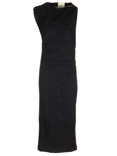 Isabel Marant Crinkled Asymmetric Midi Jersey Dress In Black