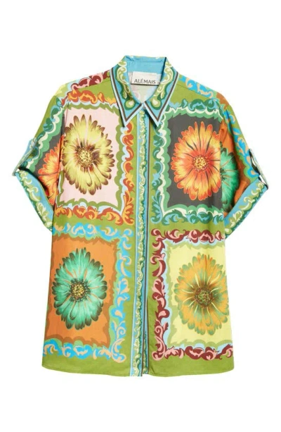 Alemais Disco Daisy Short-sleeve Button-front Shirt In Multicolor