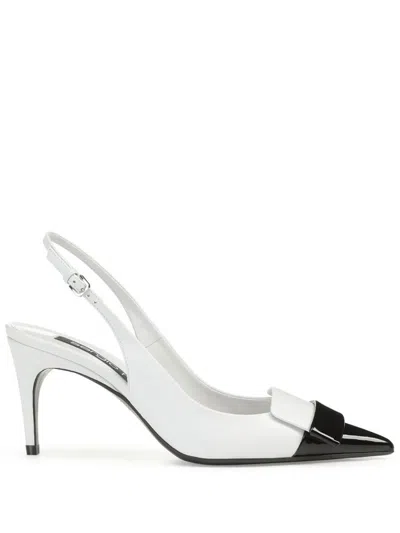 Sergio Rossi Patent Leather Toe Slingback Shoes In White
