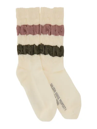 Golden Goose Striped Socks In Verde