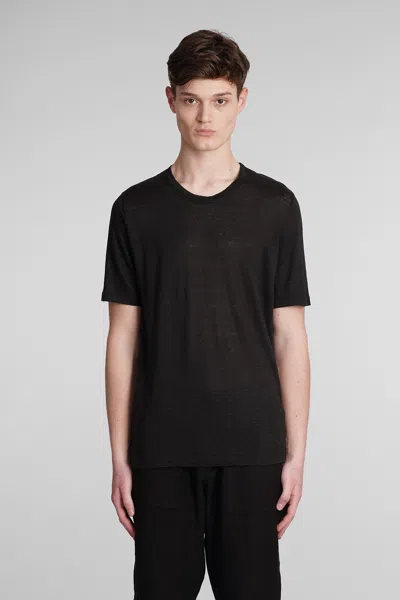120% Lino Linen Round-neck T-shirt In Black