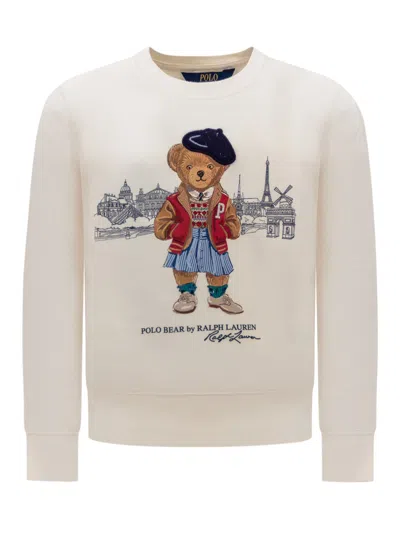 Polo Ralph Lauren Kids' Polo Bear Paris Terry Sweatshirt In Deckwash White