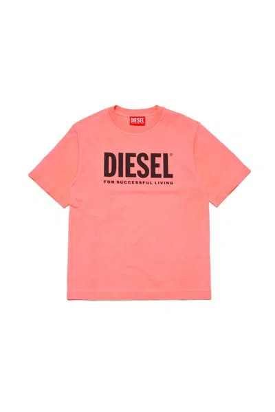 Diesel Kids' Logo-print Cotton T-shirt In Orange