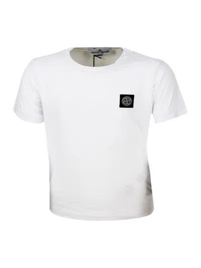 Stone Island Kids' 100% Cotton Short Sleeve Crew Neck T-shirt With Logo On The Chest In White