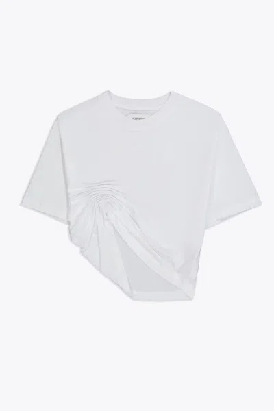 Laneus Jersey T-shirt Woman White Cotton Cropped T-shirt With Drapery - Jersey T-shirt In Bianco