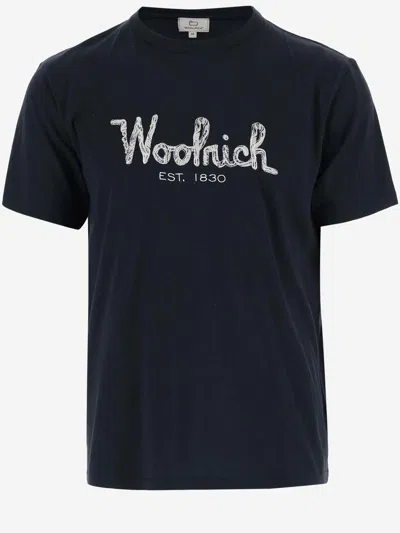 Woolrich Embroidered-logo Cotton T-shirt In Blue