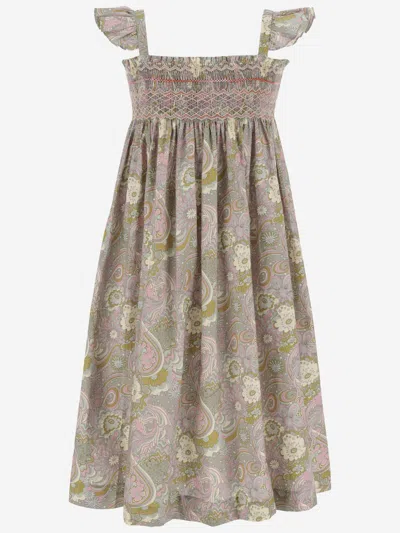 Bonpoint Kids' Cotton Dress With Floral Pattern In Beige