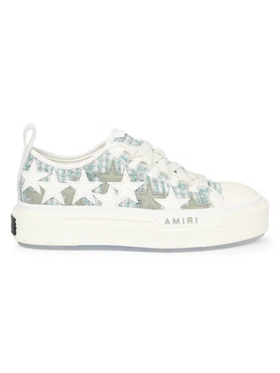 Amiri Women's Boucle Stars Court Platform Sneakers In Seagrass