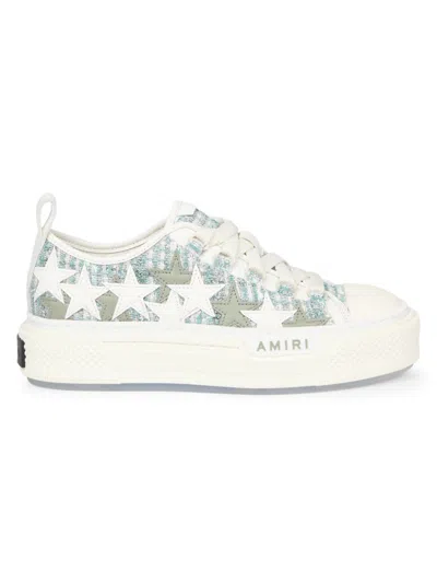 Amiri Women's Boucle Stars Court Platform Trainers In Seagrass