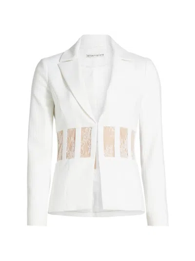 Alice And Olivia Alexia Mesh Panel Corset Blazer In Off White