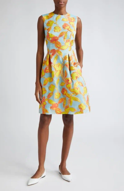 Lela Rose Betsy Floral Fil Coupé Sleeveless Dress In Yellow
