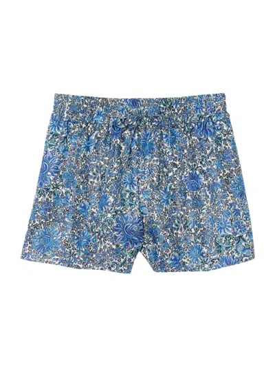 Sandro Womens Bleus Floral-print High-rise Woven Shorts In Blue White