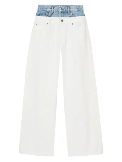 Sandro Womens Naturels Two-tone Double-waist Straight-leg Denim Jeans In White