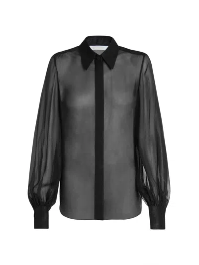 Chloé Sheer Silk Button-up Shirt In Black