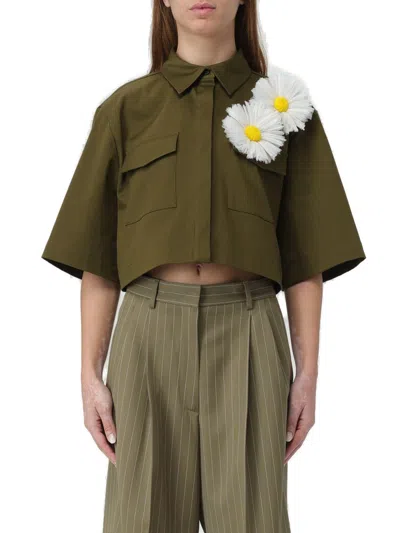 Msgm Floral-appliqué Cropped Shirt In Green