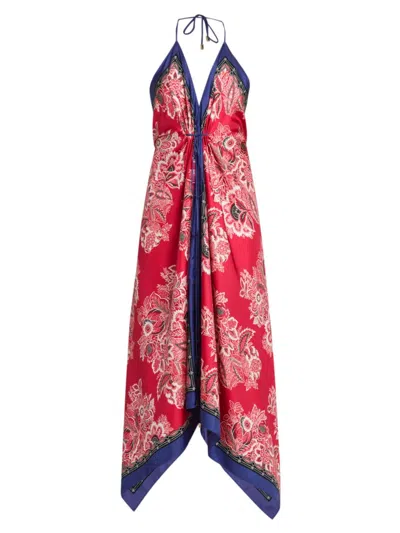 Etro Silk Paisley Print Maxi Dress In Print Floral Red