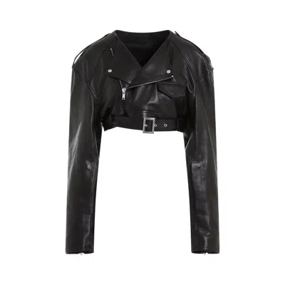 Rick Owens Cropped Leather Biker Jacket In Black